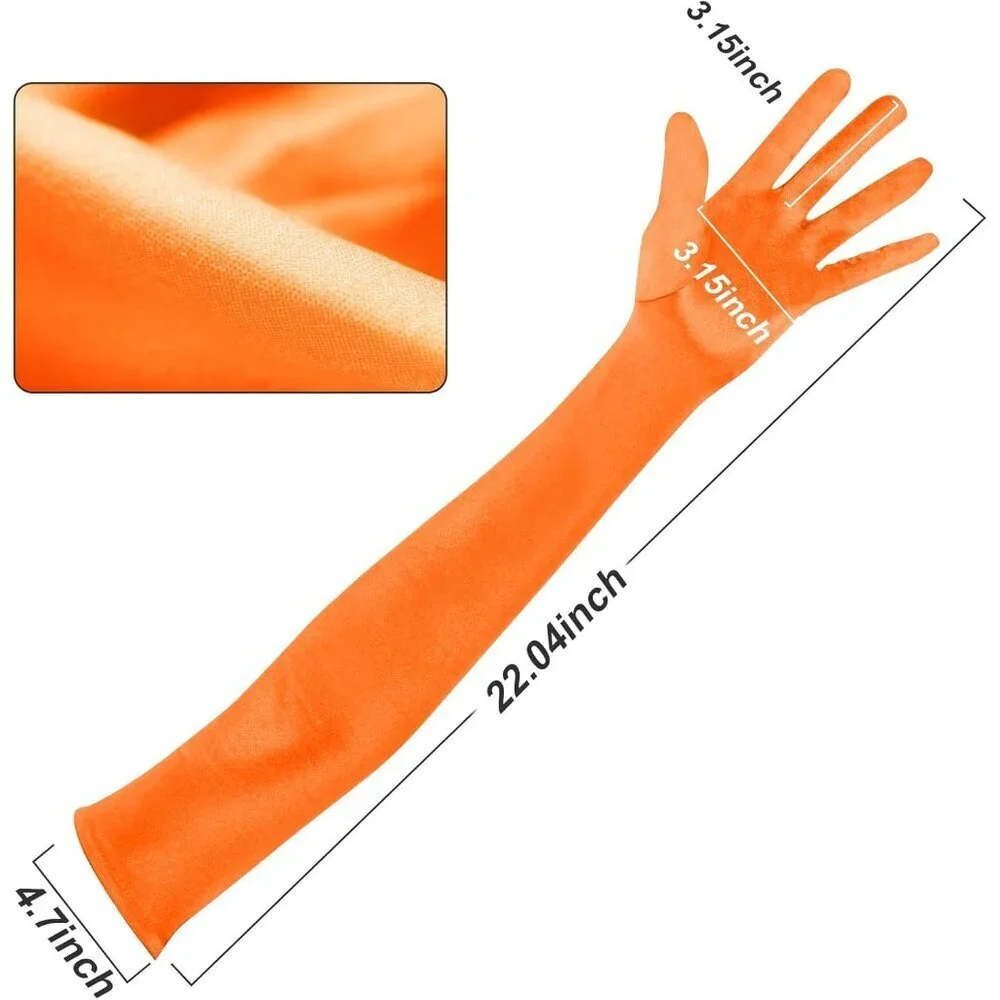 Women's Satin Dark Orange Long Gloves Costumes Elbow Length Evening Party Prom